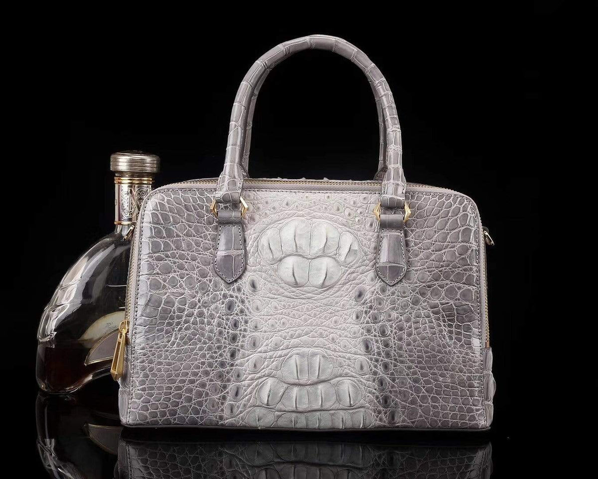Women's Genuine Crocodile Bone Leather Shoulder Satchel Bag