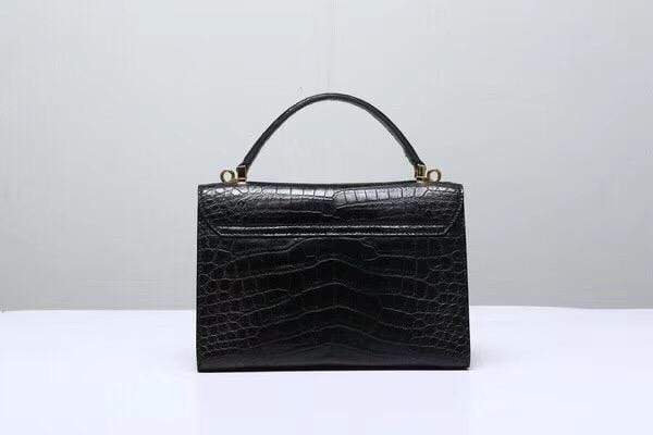alt
Borsa tote da donna in vera pelle di coccodrillo con manico superiore nera