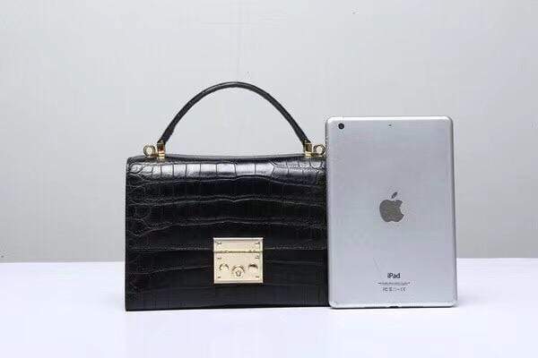 alt
Borsa tote da donna in vera pelle di coccodrillo con manici superiori nera
