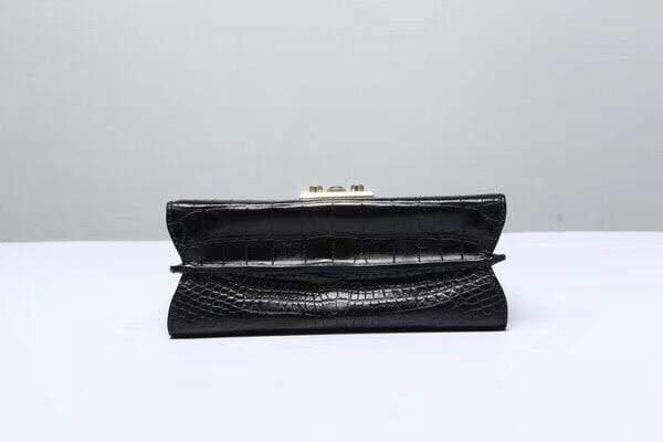 alt
Borsa tote da donna in vera pelle di coccodrillo con manici superiori, nera