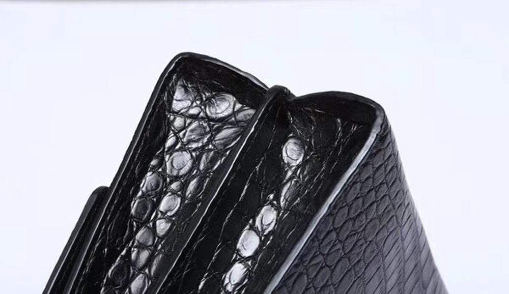 Borsa tote da donna in vera pelle di coccodrillo con manici superiori nera