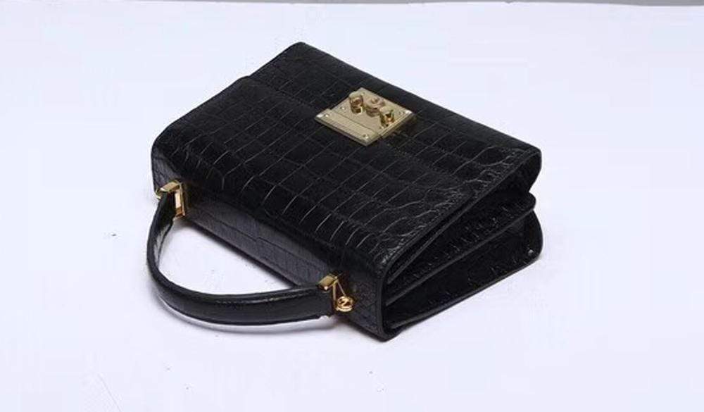 Borsa tote da donna in vera pelle di coccodrillo con manici superiori nera