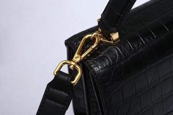 alt
Borsa tote da donna in vera pelle di coccodrillo con manici superiori, nera
