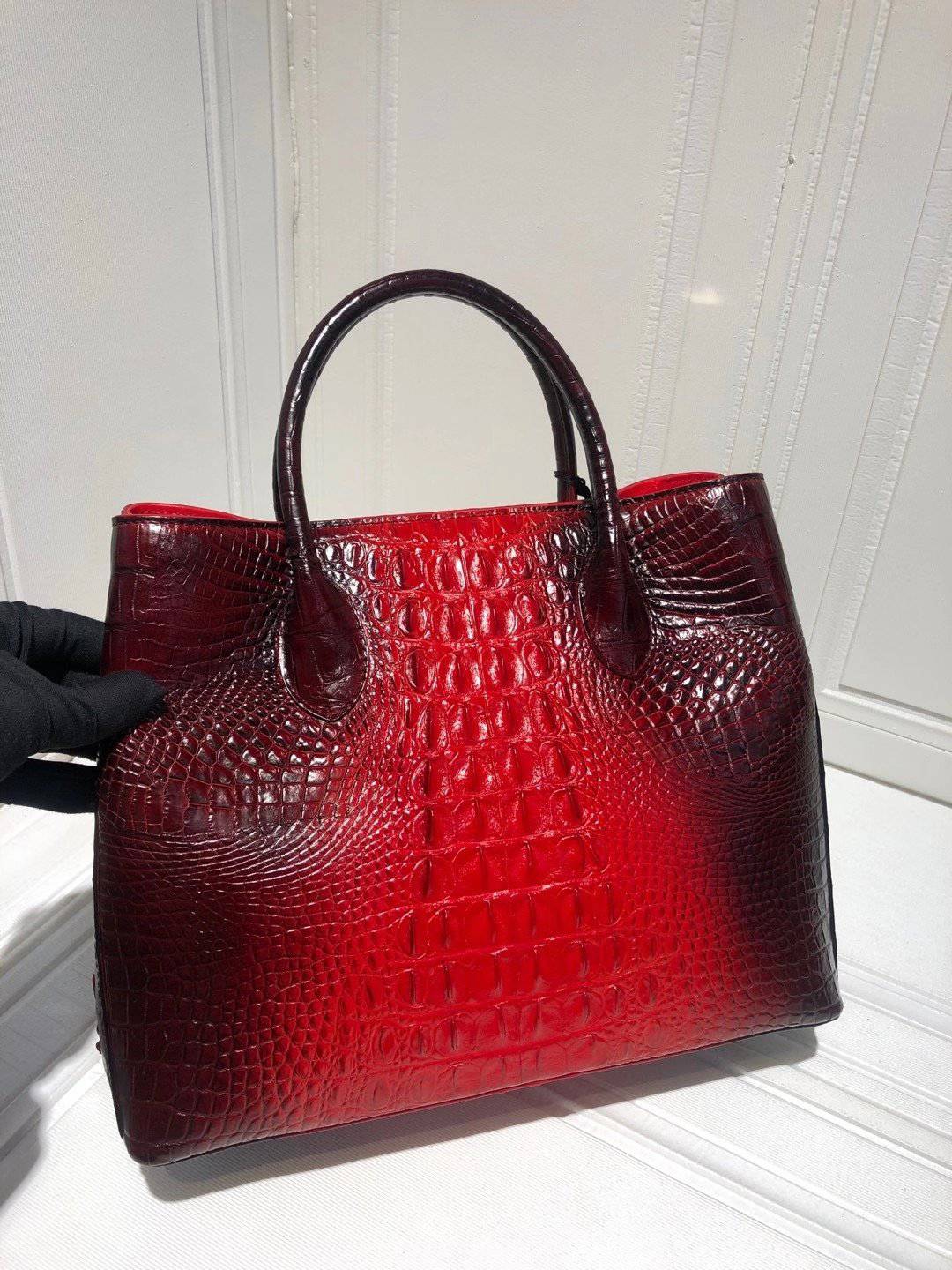 Womens Crocodile Leather Hand Painted Satchel Top Handle Bags 30cm