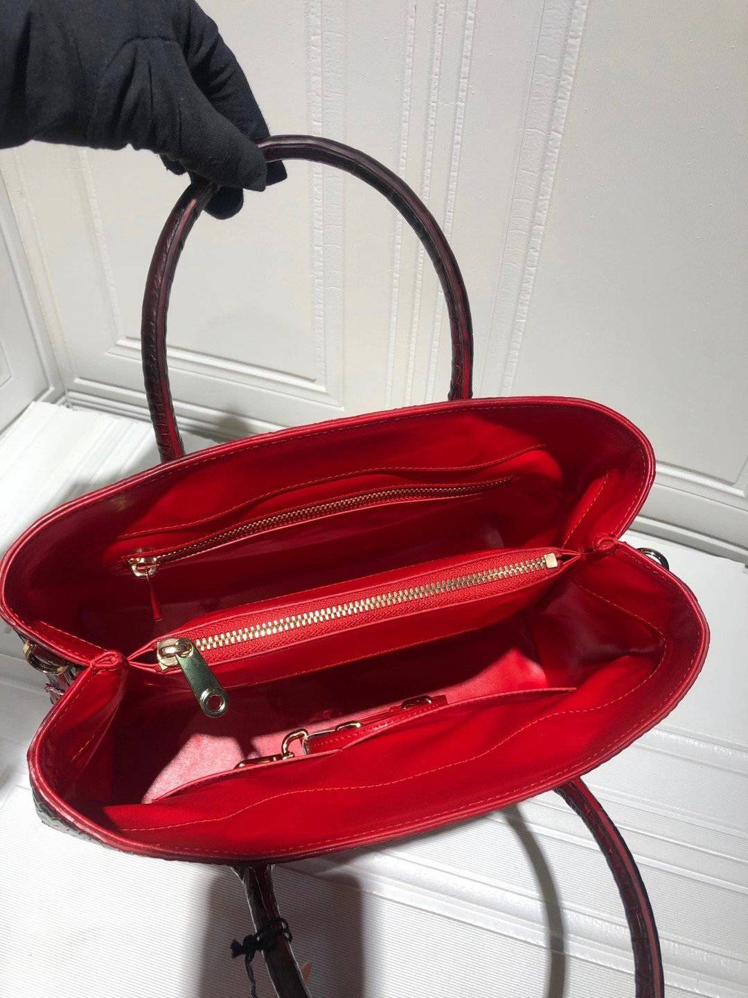 Womens Crocodile Leather Hand Painted Satchel Top Handle Bags 30cm