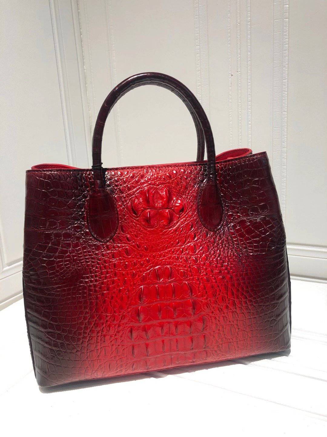 Womens Crocodile Leather Hand Painted Satchel Top Handle Bags 30cm