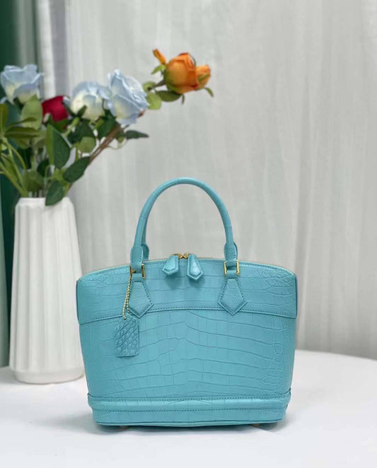 Womens Crocodile Leather Top Handle Satchel Bag Sky Blue