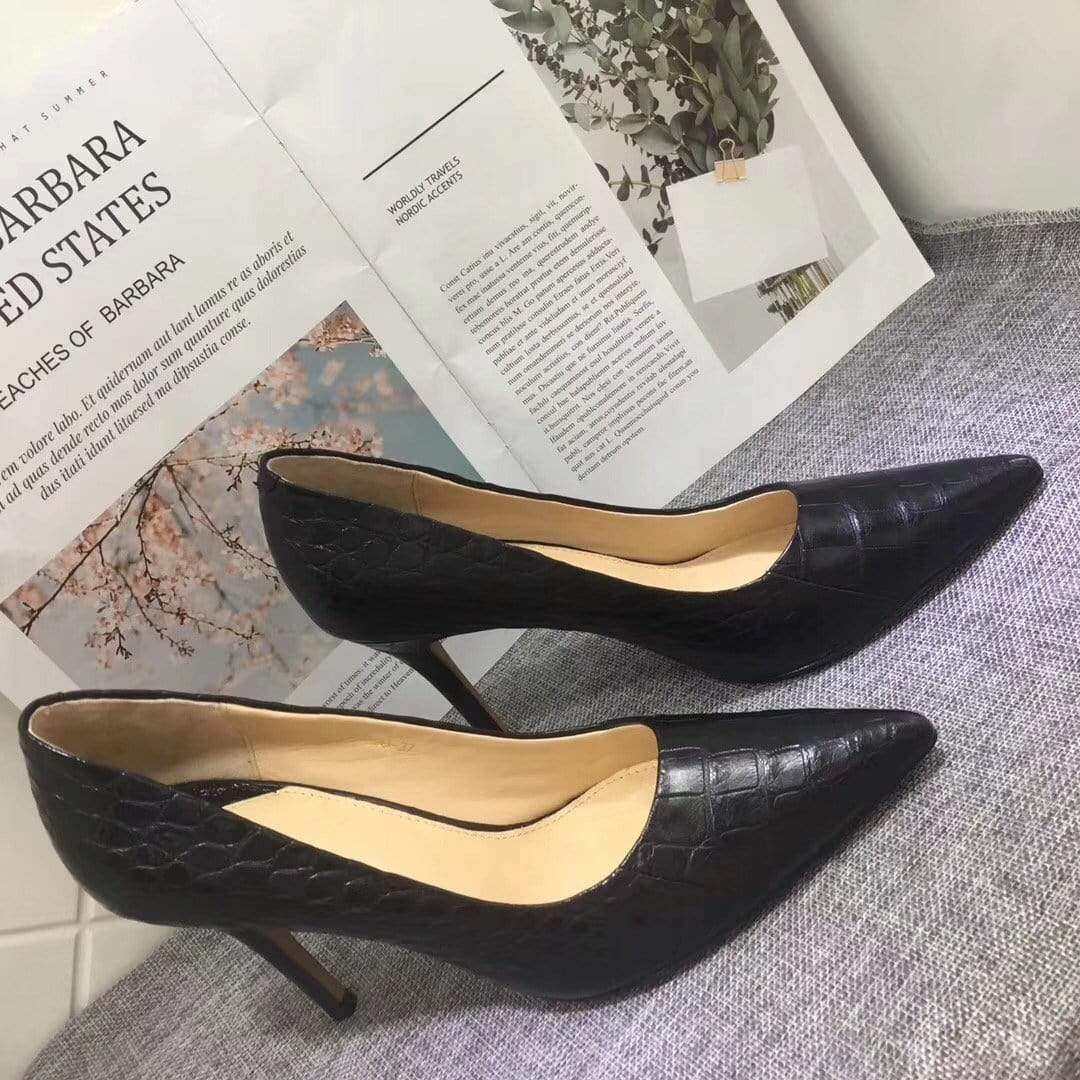 Crocodile Shoes Womens Genuine Crocodile Belly Leather Pointed Toe Pumps