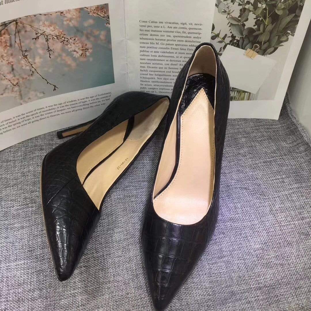 Crocodile Shoes Womens Genuine Crocodile Belly Leather Pointed Toe Pumps