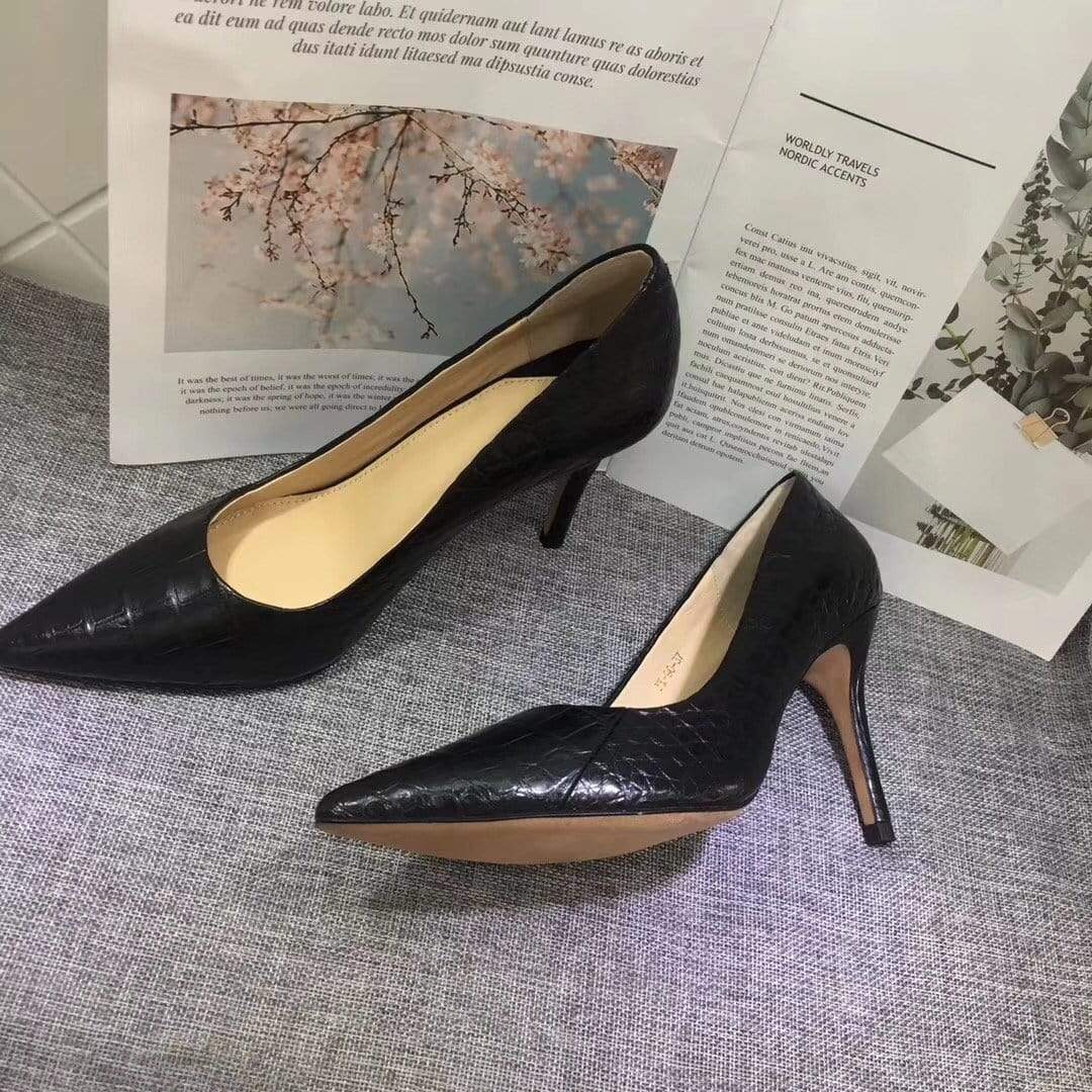 Crocodile Shoes Womens Genuine Crocodile Belly Leather Pointed Toe Pumps