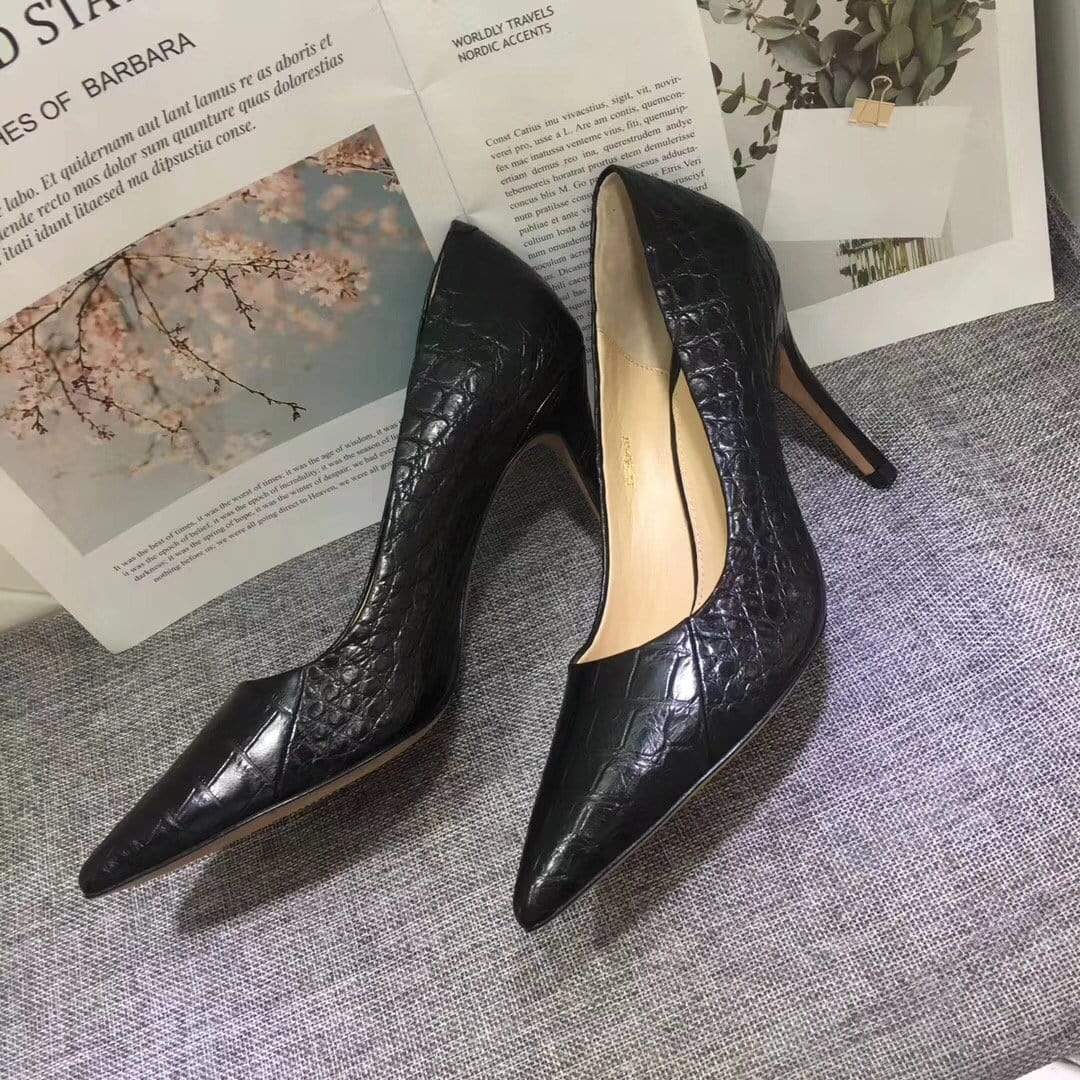 Crocodile Shoes Womens Genuine Crocodile Belly Leather Pointed Toe Pumps