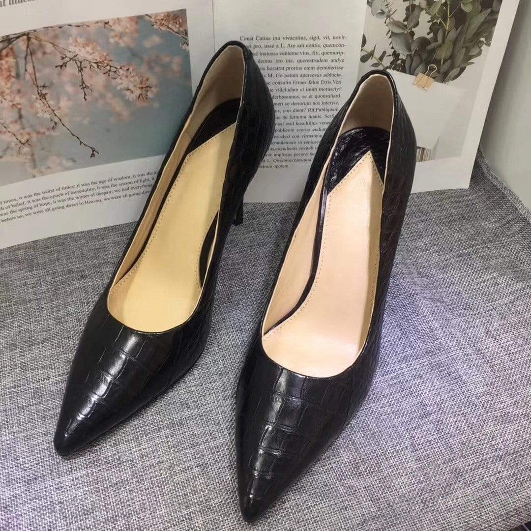 Crocodile Shoes Womens Genuine Crocodile Belly Leather Pointed Toe Pumps