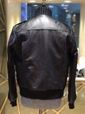 Black Leather Jacket Trimmed With The Classic Ribbed Jersey Cuffs, Collar