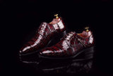 Lace-Up Shoes In Wine Red Crocodile Skin Leather
