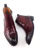 Mans Handmade Side Zip Leather Ankle Boots Vintage Crocodile Leather
