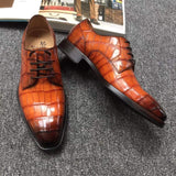 Men s Crocodile Leather Hand-Painted  Lace-Up Shoes ,Goodyear Sole