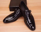Mens Crocodile  Leather Black Monk Shoes Slip on Smart Loafer